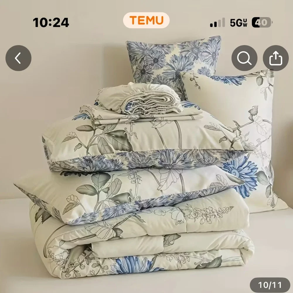 Blue and White Floral Comforter Set